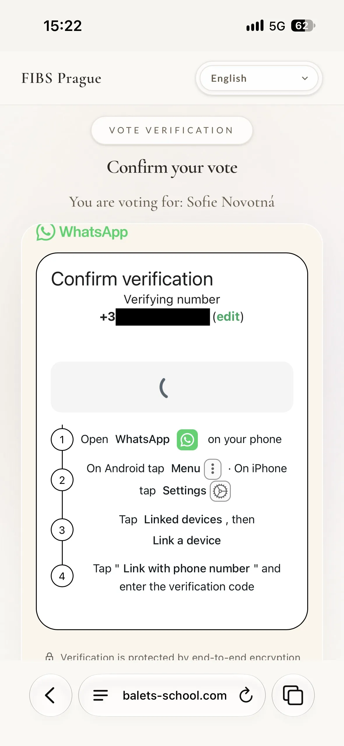 Screenshot showing the screen after entering the phone number
